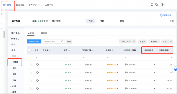 百度搜索竞价原理和竞争力指标--关键词指导价